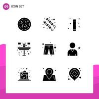 Pictogram Set of 9 Simple Solid Glyphs of clothes table magic household desk Editable Vector Design Elements