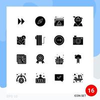 Editable Vector Line Pack of 16 Simple Solid Glyphs of google map date masjid location Editable Vector Design Elements