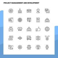 conjunto de gestión de proyectos y conjunto de iconos de línea de desarrollo 25 iconos diseño de estilo minimalista vectorial conjunto de iconos negros paquete de pictogramas lineales vector