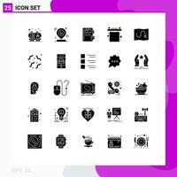 Mobile Interface Solid Glyph Set of 25 Pictograms of target map book interior curtains Editable Vector Design Elements