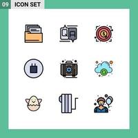 paquete de 9 modernos signos y símbolos de colores planos de línea rellena para medios de impresión web, como kit de ayuda para logros de emergencia, creencias, elementos de diseño de vectores editables