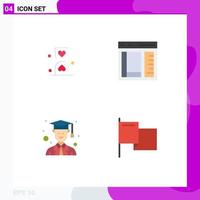 4 User Interface Flat Icon Pack of modern Signs and Symbols of heart page hour coding graduate Editable Vector Design Elements