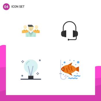 Pack of 4 Modern Flat Icons Signs and Symbols for Web Print Media such as staff creativity gang support idea Editable Vector Design Elements