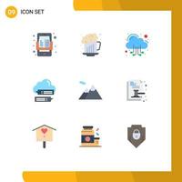 Set of 9 Modern UI Icons Symbols Signs for camping cloud cloud online chat Editable Vector Design Elements