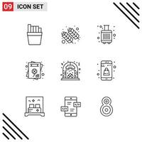 Modern Set of 9 Outlines Pictograph of fire culture bags christmas greeting card Editable Vector Design Elements