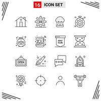 16 Icons Line Style Grid Based Creative Outline Symbols for Website Design Simple Line Icon Signs Isolated on White Background 16 Icon Set vector