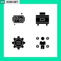 Pack of 4 Solid Style Icon Set Glyph Symbols for print Creative Signs Isolated on White Background 4 Icon Set vector