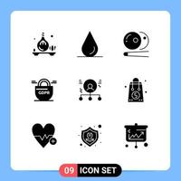 Universal Icon Symbols Group of 9 Modern Solid Glyphs of man employee snooker abilities protection Editable Vector Design Elements