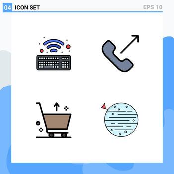 Pictogram Set of 4 Simple Filledline Flat Colors of keyboard e call phone moon Editable Vector Design Elements