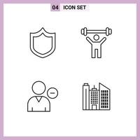 Mobile Interface Line Set of 4 Pictograms of defense person fitness weight user Editable Vector Design Elements