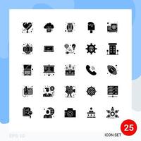 25 Universal Solid Glyphs Set for Web and Mobile Applications card food drum drink cold Editable Vector Design Elements