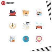 9 Universal Flat Color Signs Symbols of nature garden secure farming student Editable Vector Design Elements
