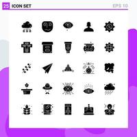 Modern Set of 25 Solid Glyphs Pictograph of cap woman curious support mark Editable Vector Design Elements