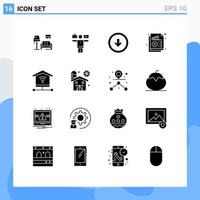 Universal Icon Symbols Group of 16 Modern Solid Glyphs of statistics chart arrow analysis down Editable Vector Design Elements