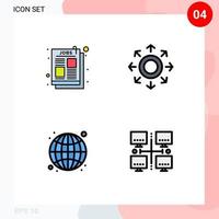 Mobile Interface Filledline Flat Color Set of 4 Pictograms of ad internet job ad circle web Editable Vector Design Elements