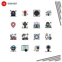 Group of 16 Flat Color Filled Lines Signs and Symbols for costume location electric twitter marketing Editable Creative Vector Design Elements