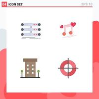 Pack of 4 Modern Flat Icons Signs and Symbols for Web Print Media such as server song database node house Editable Vector Design Elements