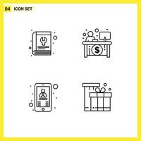 Set of 4 Modern UI Icons Symbols Signs for book contact service economy user Editable Vector Design Elements