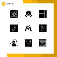 9 User Interface Solid Glyph Pack of modern Signs and Symbols of crypto currency coin layout monetary unit education Editable Vector Design Elements