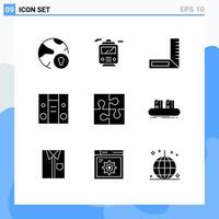 Stock Vector Icon Pack of 9 Line Signs and Symbols for solution piece carpenter part center Editable Vector Design Elements