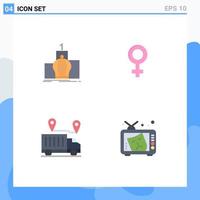 Pack of 4 creative Flat Icons of crown location monarchy symbol trust Editable Vector Design Elements