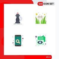 Set of 4 Vector Flat Icons on Grid for strategy app knight grass phone Editable Vector Design Elements