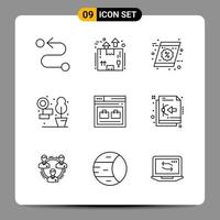 9 Black Icon Pack Outline Symbols Signs for Responsive designs on white background 9 Icons Set vector