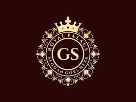 Letter GS Antique royal luxury victorian logo with ornamental frame. vector