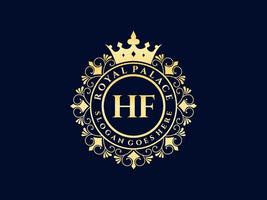 Letter HF Antique royal luxury victorian logo with ornamental frame. vector