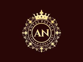 Letter AN Antique royal luxury victorian logo with ornamental frame. vector