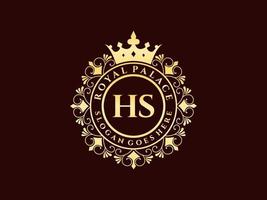 Letter HS Antique royal luxury victorian logo with ornamental frame. vector