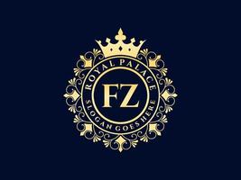 letra fz logotipo victoriano de lujo real antiguo con marco ornamental. vector
