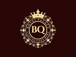 Letter BQ Antique royal luxury victorian logo with ornamental frame. vector