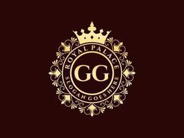 Letter GG Antique royal luxury victorian logo with ornamental frame. vector