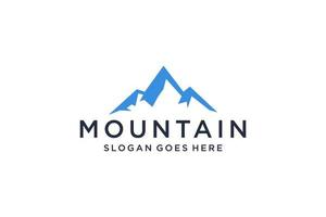 Abstract Mountain Logo. White Shape Linear Style isolated on Blue Color. Flat Vector Logo Design Template Element.