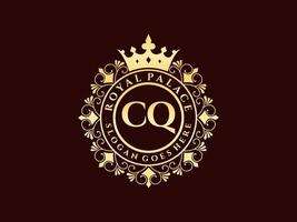 Letter CQ Antique royal luxury victorian logo with ornamental frame. vector