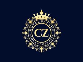 Letter CZ Antique royal luxury victorian logo with ornamental frame. vector