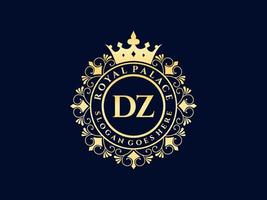 Letter DZ Antique royal luxury victorian logo with ornamental frame. vector