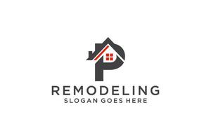 Letter P for Real Estate Remodeling Logo. Construction Architecture Building Logo Design Template Element. vector