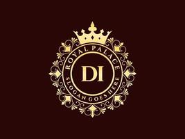 Letter DI Antique royal luxury victorian logo with ornamental frame. vector