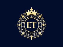 Letter ET Antique royal luxury victorian logo with ornamental frame. vector