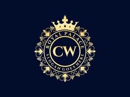 Letter CW Antique royal luxury victorian logo with ornamental frame. vector