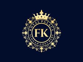 letra fk logotipo victoriano de lujo real antiguo con marco ornamental. vector