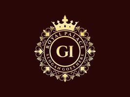 Letter GI Antique royal luxury victorian logo with ornamental frame. vector