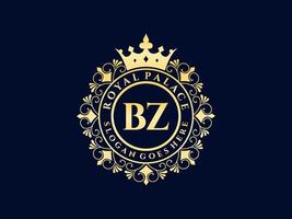 letra bz logotipo victoriano de lujo real antiguo con marco ornamental. vector