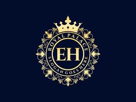 Letter EH Antique royal luxury victorian logo with ornamental frame. vector