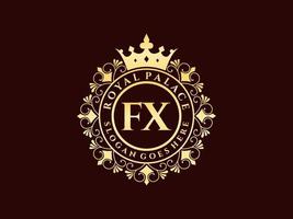 Letter FX Antique royal luxury victorian logo with ornamental frame. vector