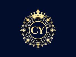 Letter CY Antique royal luxury victorian logo with ornamental frame. vector