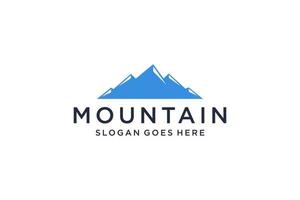 Abstract Mountain Logo. White Shape Linear Style isolated on Blue Color. Flat Vector Logo Design Template Element.