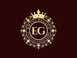 Letter EG Antique royal luxury victorian logo with ornamental frame. vector